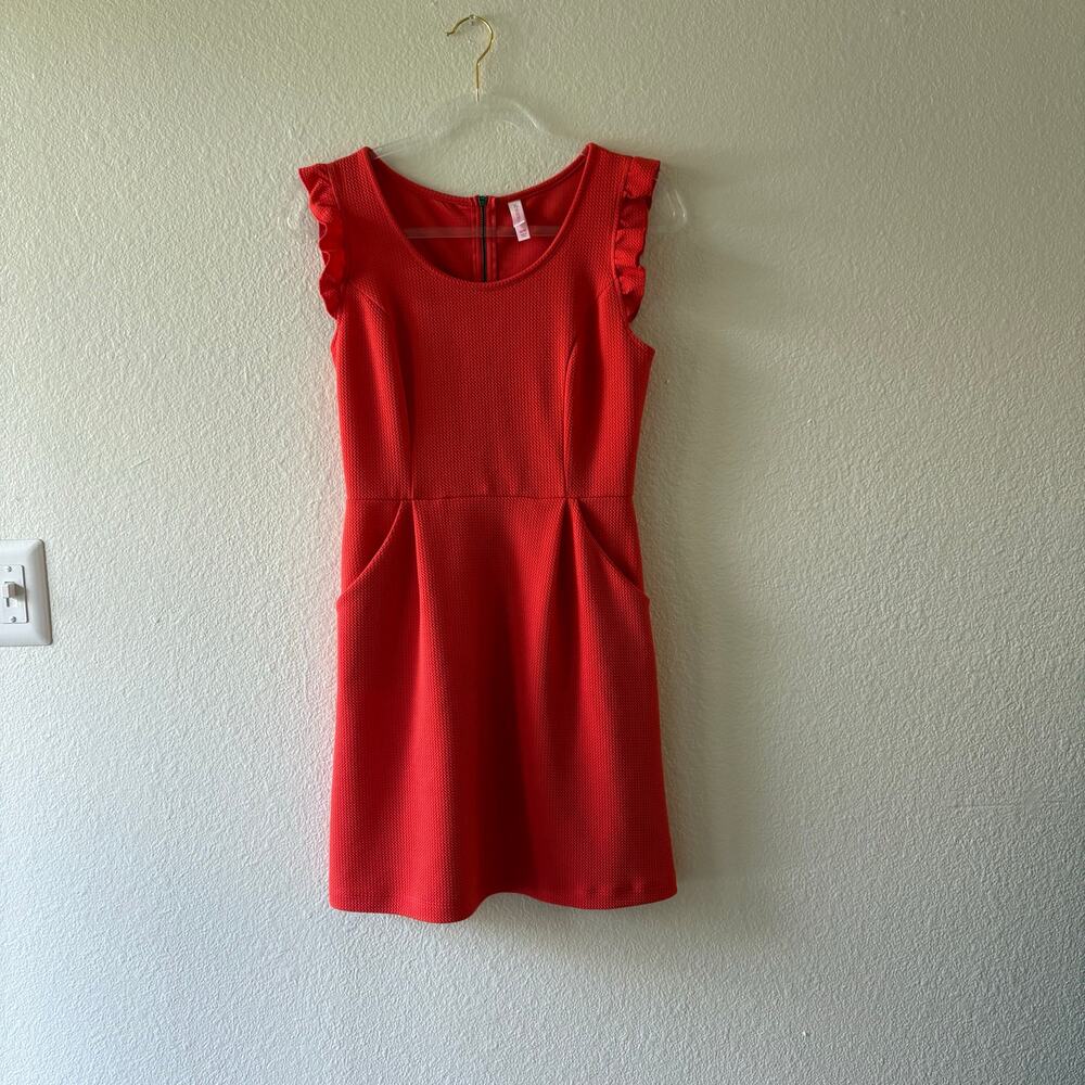 Ruffle Sleeve Textured Mini Dress with Pockets